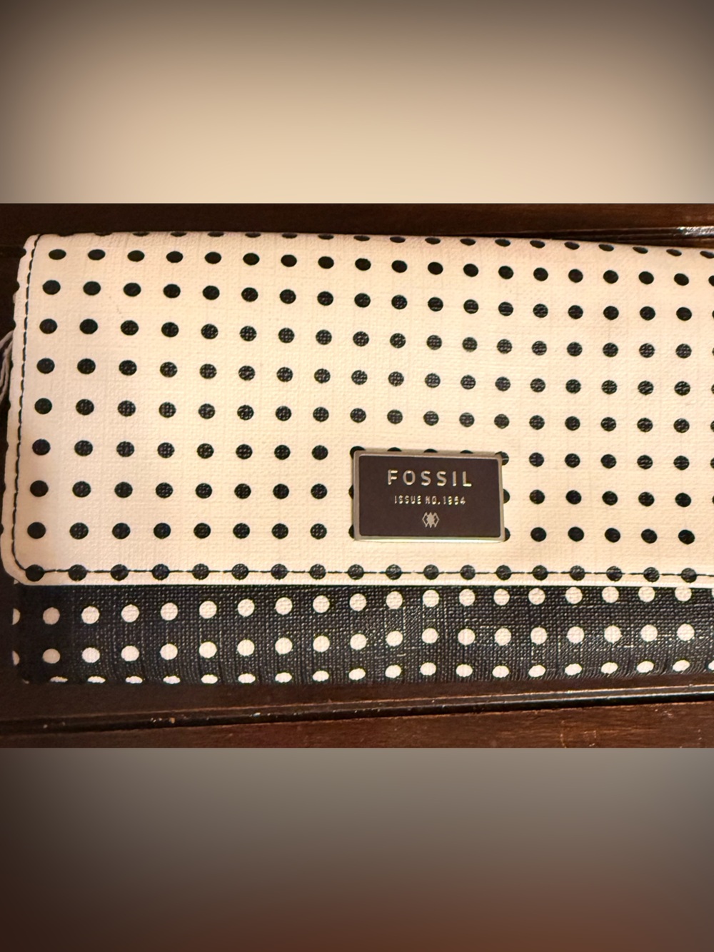 Vintage Fossil Black & Cream Polka Dot Wallet